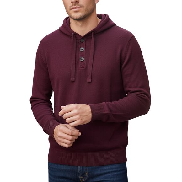 Hawker Rye Hooded Henley Sweater Men’s Medium Purple Cotton Cashmere Blend NWT - Picture 1 of 9